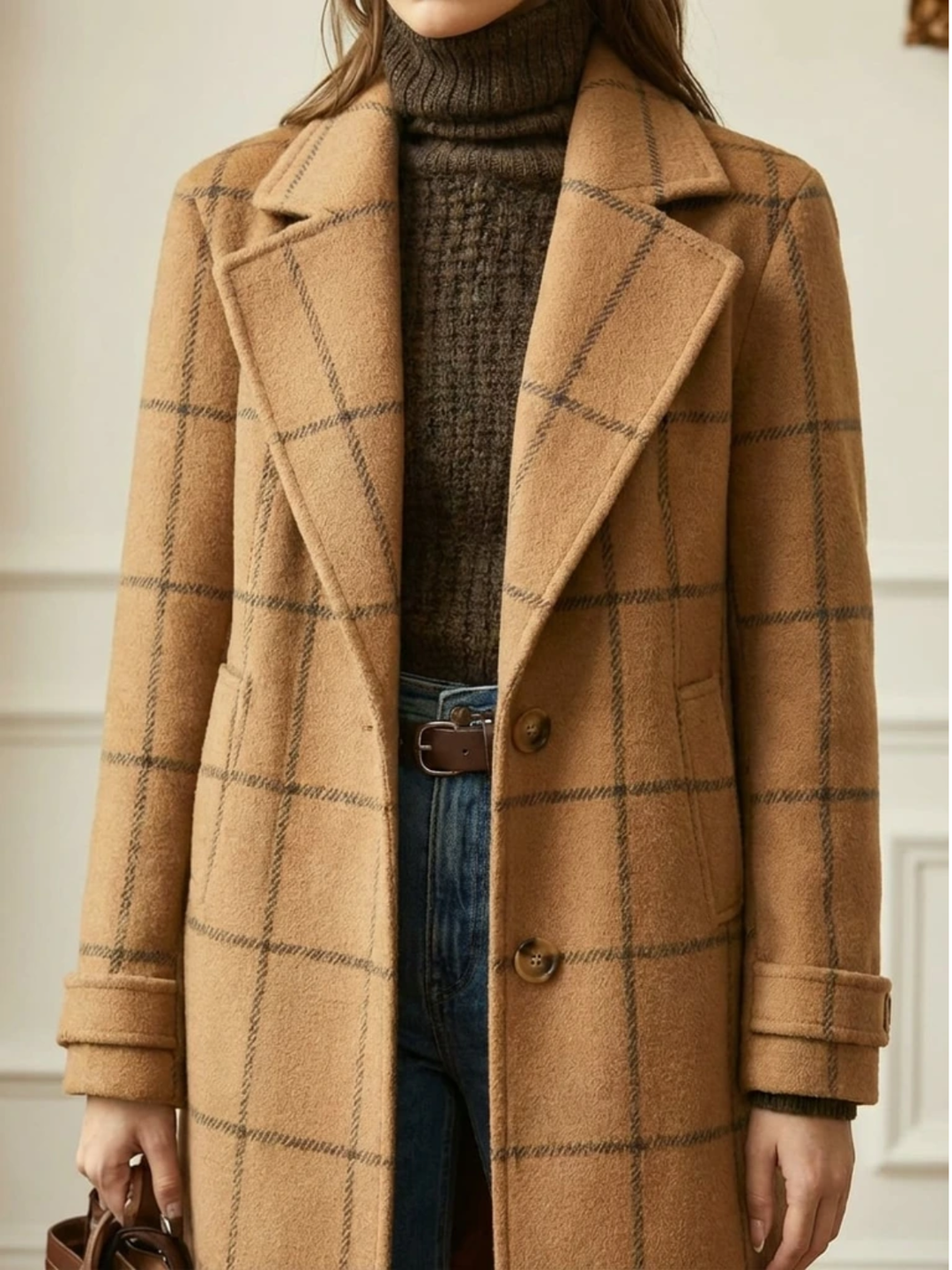 Ava™ | Wool Check Long Coat