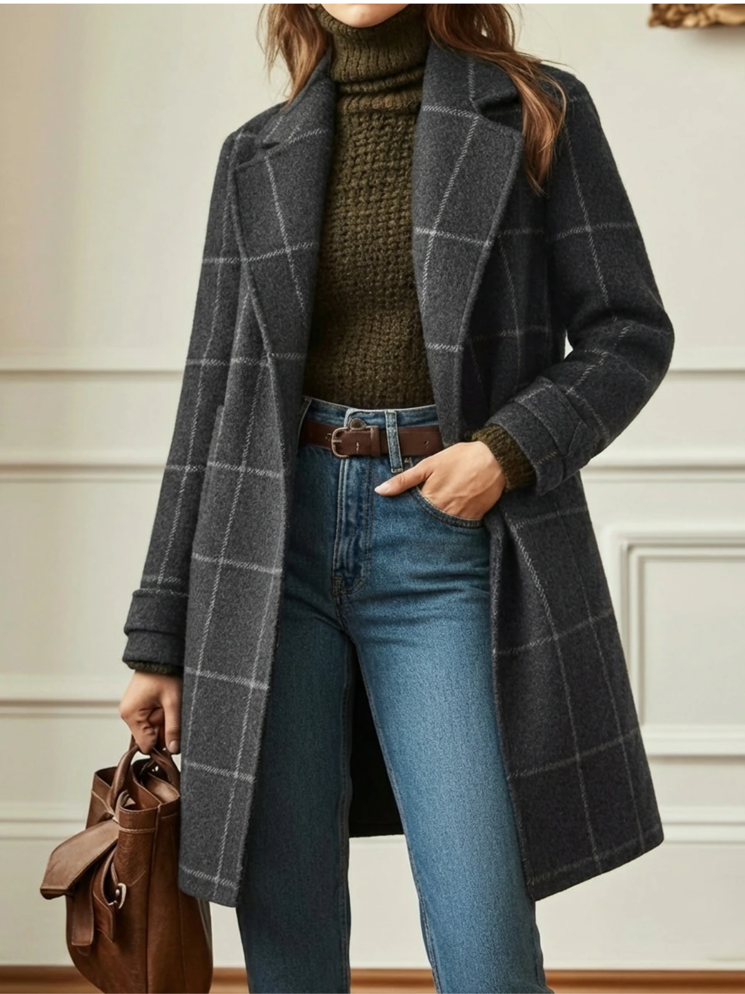 Ava™ | Wool Check Long Coat