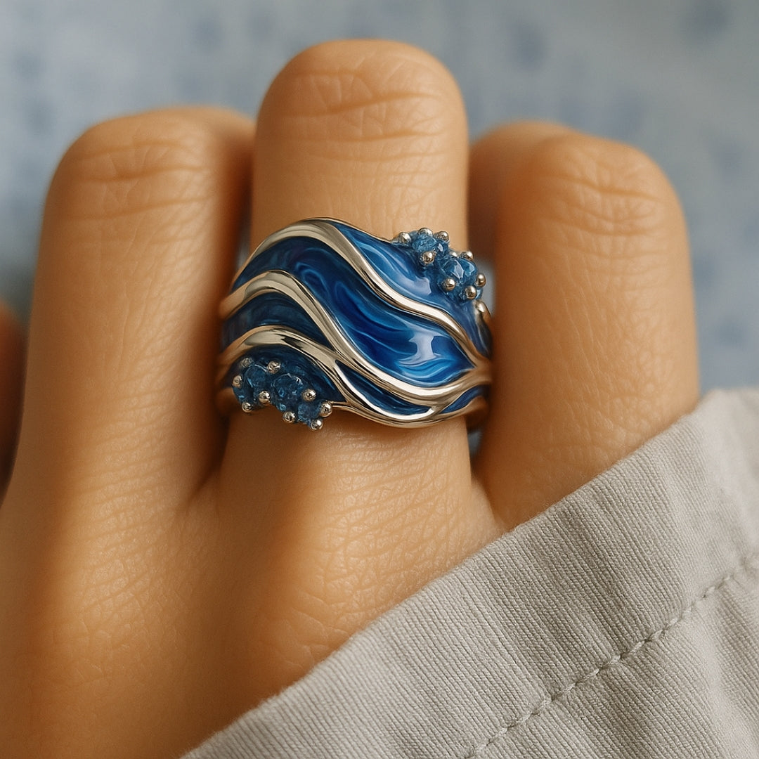 Golden Ocean Wave Ring